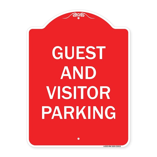 Signmission Designer Series Sign Guest and Visitor Parking, Red & White Aluminum Sign, 18" x 24", RW-1824-23933 A-DES-RW-1824-23933 - main